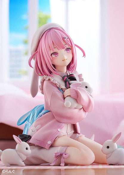 Illustrator Collection Figure Toshishita Kanojo 1/6 Scale Figure, featuring a pink-haired girl in pastel clothing surrounded by small rabbits on a circular base.