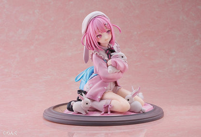 Illustrator Collection Figure Toshishita Kanojo 1/6 Scale Figure, featuring a pink-haired girl in pastel clothing surrounded by small rabbits on a circular base.