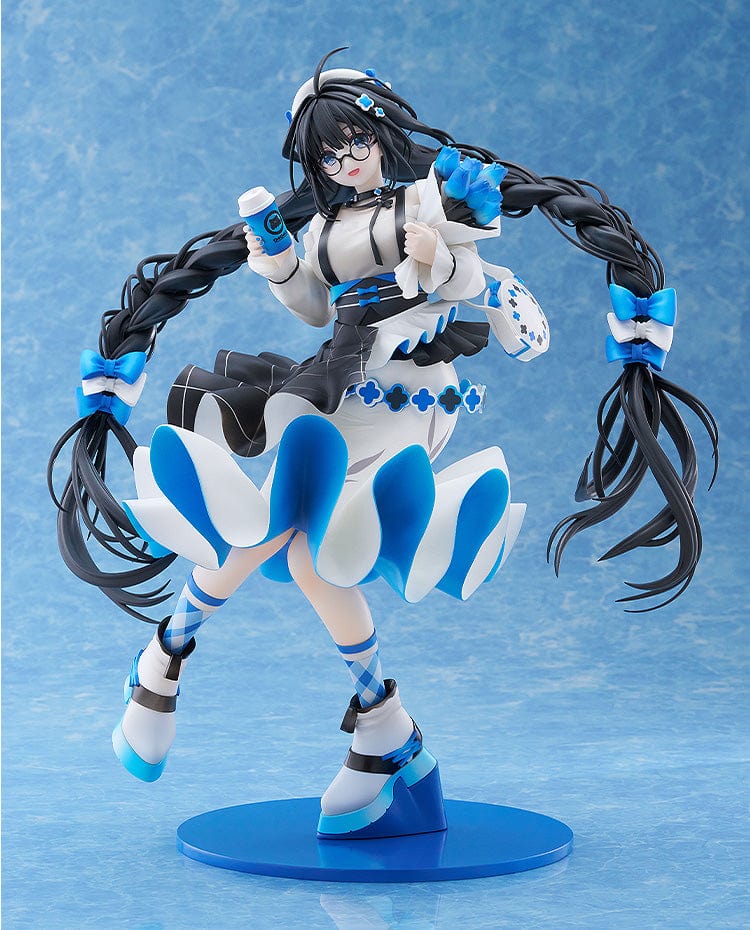 Oshioshio Illustration Toshiue Kanojo 1/6 Scale Figure with black and blue braided hairstyle, dynamic outfit, and blue drink can.