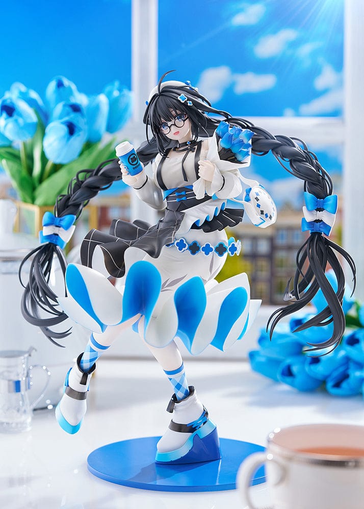 Oshioshio Illustration Toshiue Kanojo 1/6 Scale Figure with black and blue braided hairstyle, dynamic outfit, and blue drink can.