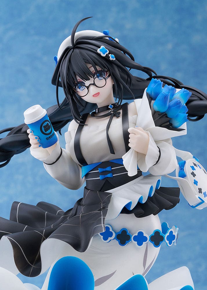 Oshioshio Illustration Toshiue Kanojo 1/6 Scale Figure with black and blue braided hairstyle, dynamic outfit, and blue drink can.