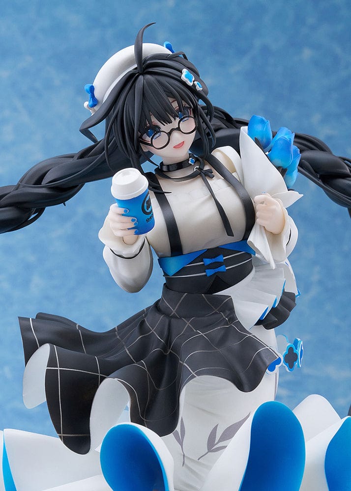 Oshioshio Illustration Toshiue Kanojo 1/6 Scale Figure with black and blue braided hairstyle, dynamic outfit, and blue drink can.