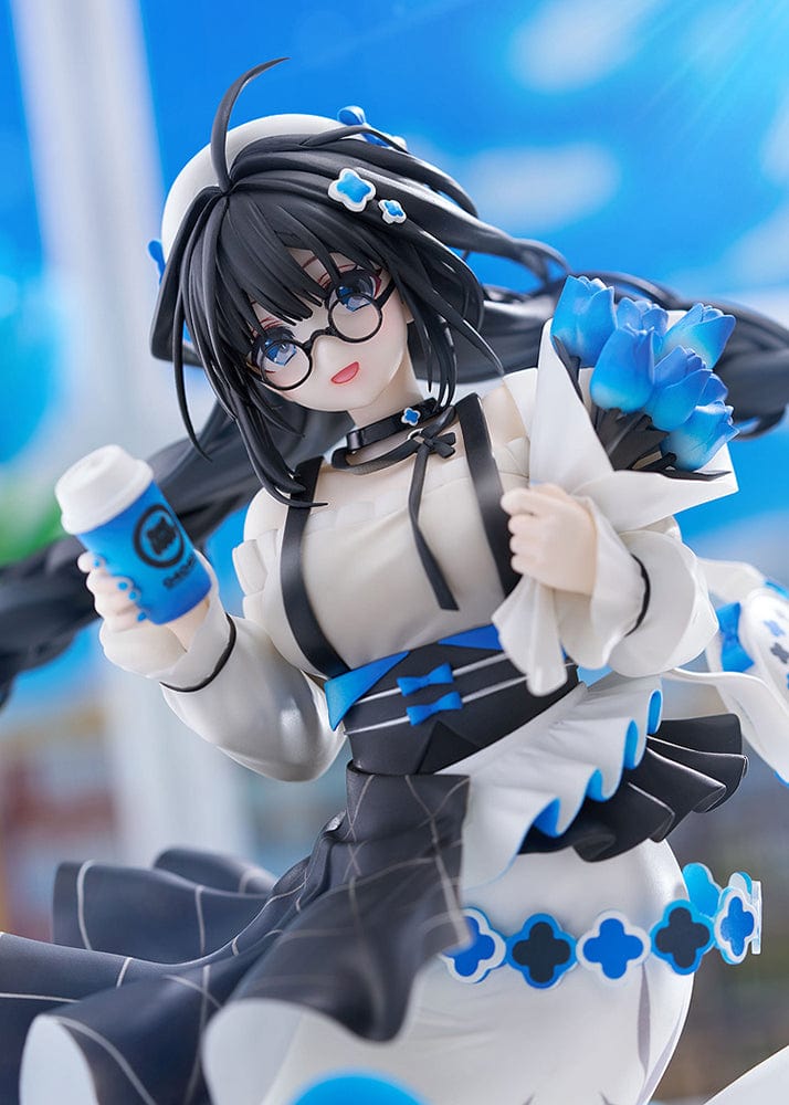 Oshioshio Illustration Toshiue Kanojo 1/6 Scale Figure with black and blue braided hairstyle, dynamic outfit, and blue drink can.