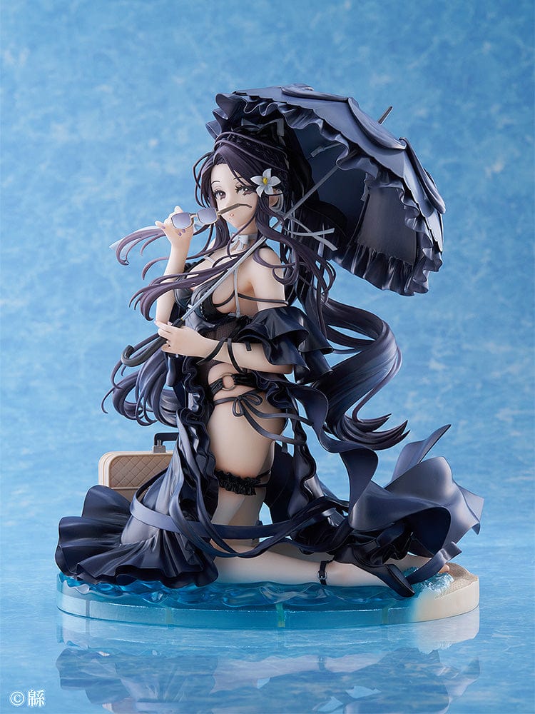 Wata Illustration Toshiue Kanojo 1/6 Scale Figure in black swimsuit holding parasol, with flowing hair and detailed base from Illustrator Collection.