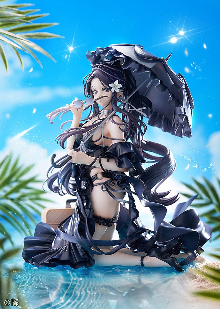 Wata Illustration Toshiue Kanojo 1/6 Scale Figure in black swimsuit holding parasol, with flowing hair and detailed base from Illustrator Collection.