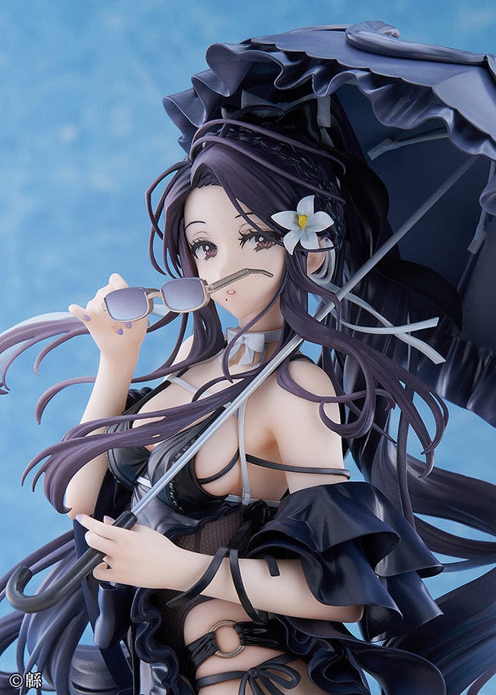 Wata Illustration Toshiue Kanojo 1/6 Scale Figure in black swimsuit holding parasol, with flowing hair and detailed base from Illustrator Collection.