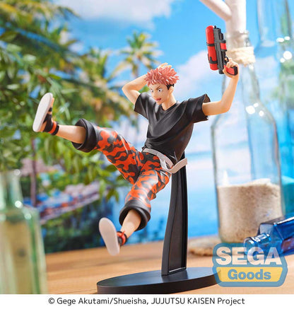 Jujutsu Kaisen SPLASH x BATTLE Re: Yuji Itadori Figure featuring dynamic action pose, black and red camo pants, and detailed accessories, perfect for fans and collectors.