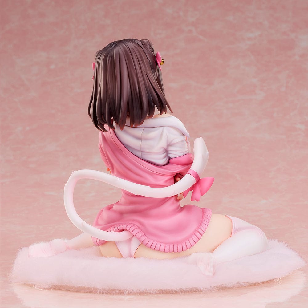 KATTO Illustration Ribbon Hairpin-chan Figure featuring a seated figure in a pink outfit with hair ribbons and bell charms, posed on a soft mat.