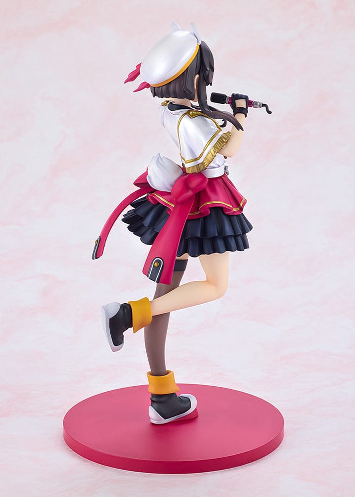 KonoSuba KD Colle Megumin (Light Novel Idol Ver.) figure in red, white, and black idol outfit with bunny ears, holding a microphone.