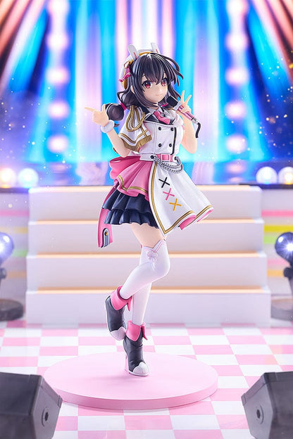 KonoSuba KD Colle Yunyun (Light Novel Idol Ver.) figure in pink, white, and black idol outfit with bunny ears, holding a microphone.