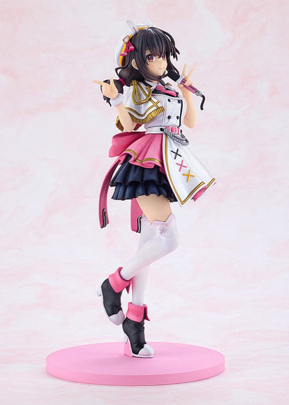 KonoSuba KD Colle Yunyun (Light Novel Idol Ver.) figure in pink, white, and black idol outfit with bunny ears, holding a microphone.