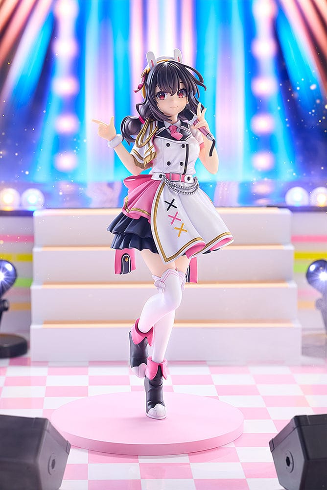 KonoSuba KD Colle Yunyun (Light Novel Idol Ver.) figure in pink, white, and black idol outfit with bunny ears, holding a microphone.