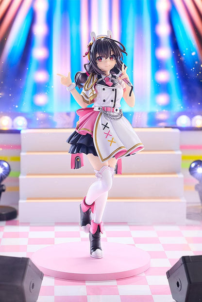 KonoSuba KD Colle Yunyun (Light Novel Idol Ver.) figure in pink, white, and black idol outfit with bunny ears, holding a microphone.