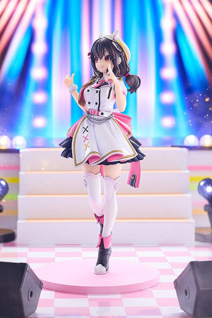 KonoSuba KD Colle Yunyun (Light Novel Idol Ver.) figure in pink, white, and black idol outfit with bunny ears, holding a microphone.