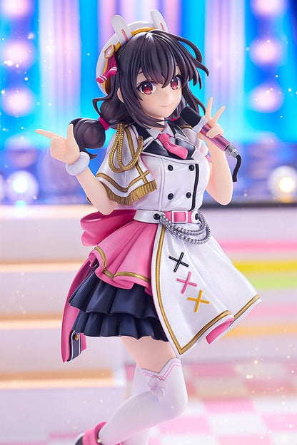 KonoSuba KD Colle Yunyun (Light Novel Idol Ver.) figure in pink, white, and black idol outfit with bunny ears, holding a microphone.