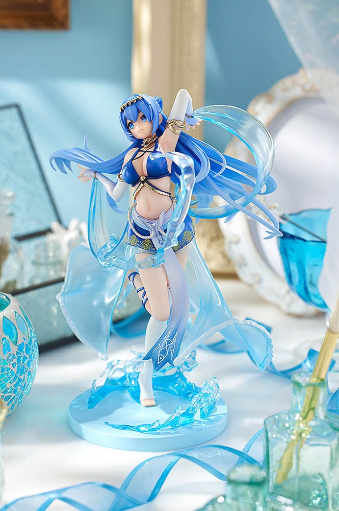 KonoSuba KD Colle Aqua (Light Novel 10th Anniversary Ver.) 1/7 Scale Figure featuring Aqua in an elegant blue outfit, with flowing translucent elements and intricate details.