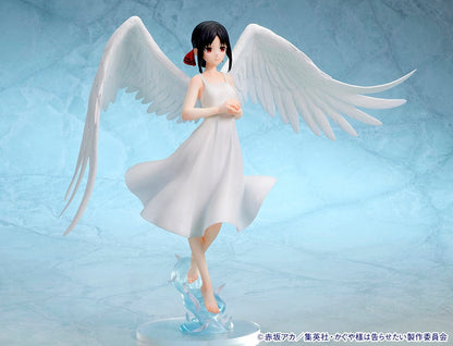 Kaguya-sama: Love is War Kaguya Shinomiya (Ending Ver.) Figure - Elegant anime figure of Kaguya Shinomiya in a white dress with large, detailed angel wings, standing on a translucent blue water-like base.