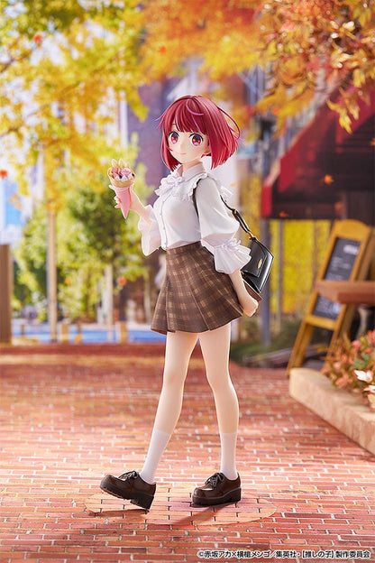 Oshi no Ko Kana Arima (Date Style Ver.) 1/6 Scale Figure, featuring Kana in a white blouse and plaid skirt, holding a sweet treat with a stylish cross-body bag.