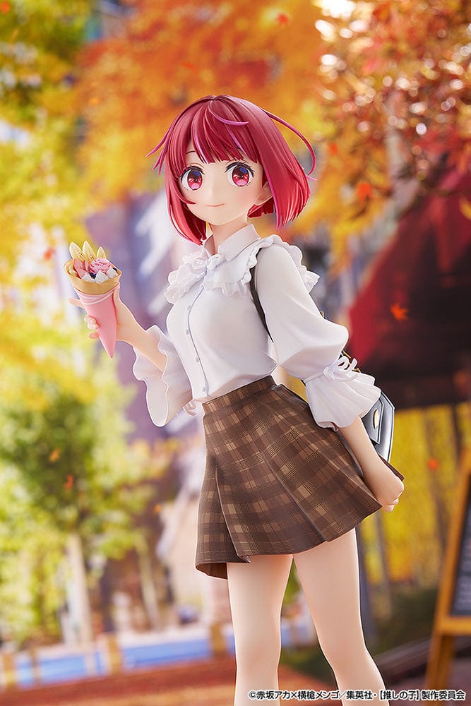 Oshi no Ko Kana Arima (Date Style Ver.) 1/6 Scale Figure, featuring Kana in a white blouse and plaid skirt, holding a sweet treat with a stylish cross-body bag.