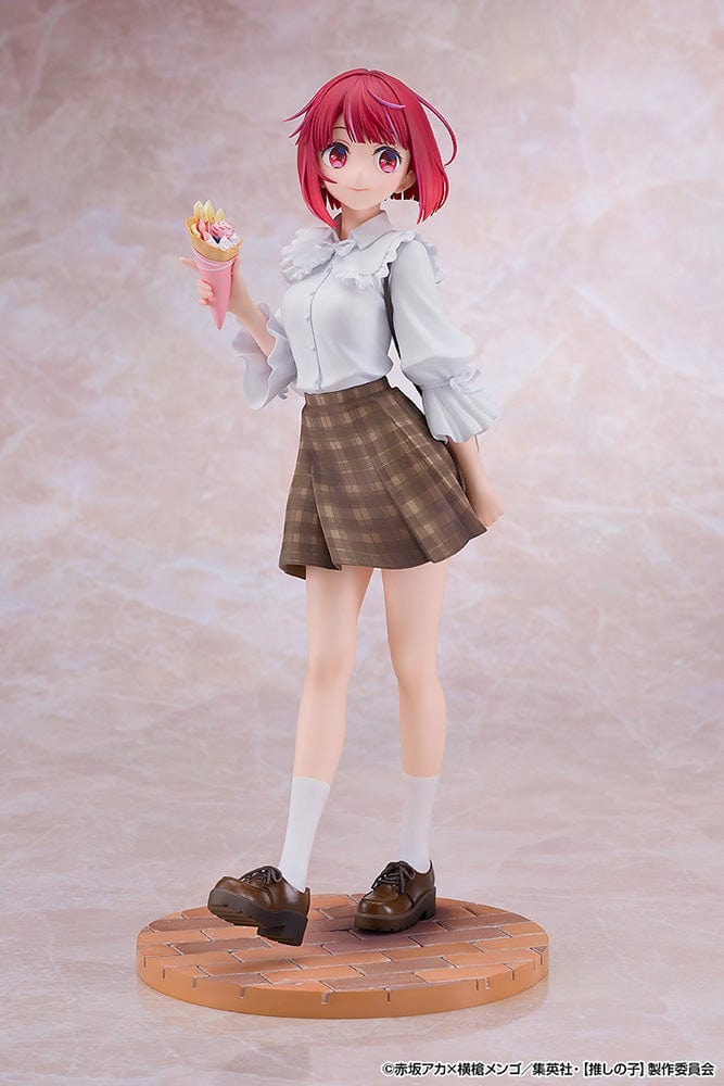 Oshi no Ko Kana Arima (Date Style Ver.) 1/6 Scale Figure, featuring Kana in a white blouse and plaid skirt, holding a sweet treat with a stylish cross-body bag.