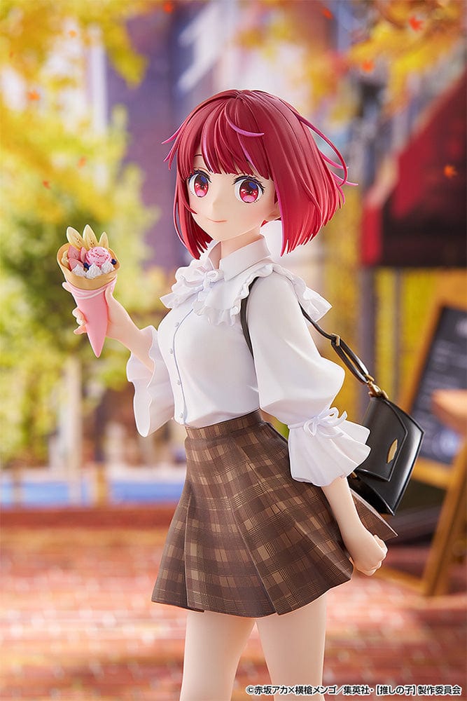 Oshi no Ko Kana Arima (Date Style Ver.) 1/6 Scale Figure, featuring Kana in a white blouse and plaid skirt, holding a sweet treat with a stylish cross-body bag.