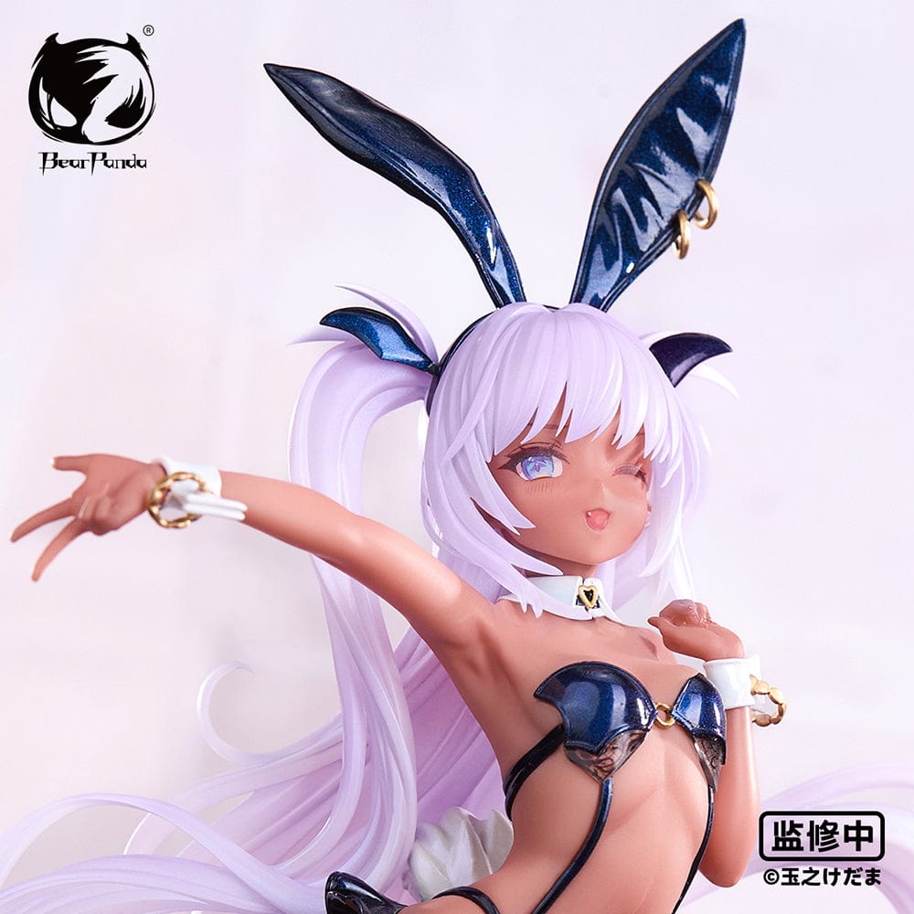 Tamano Kedama Illustration Kulomu 1/6 scale figure in dark blue bunny outfit, with flowing lavender hair, heart-shaped accessories, and dynamic pose.