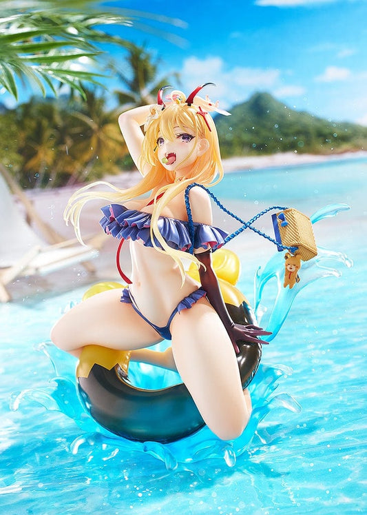 Azur Lane Kumano (Fancy Waves Ver.) 1/6 Scale Figure, posed playfully atop a splash of blue waves, wearing a blue and yellow bikini with nautical accents and a cheerful expression, ready to dive into summer adventures.