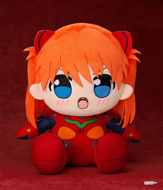 Kuripan Big Asuka Shikinami Langley Plushie from Rebuild of Evangelion, featuring a chibi-style design in a red plugsuit with expressive embroidered details and soft fabric.