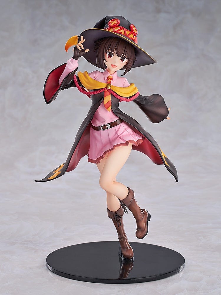 KonoSuba: An Explosion on This Wonderful World! Megumin 1/7 Scale Figure in a dynamic pose with a vibrant red, yellow, and black outfit and her signature wizard hat.