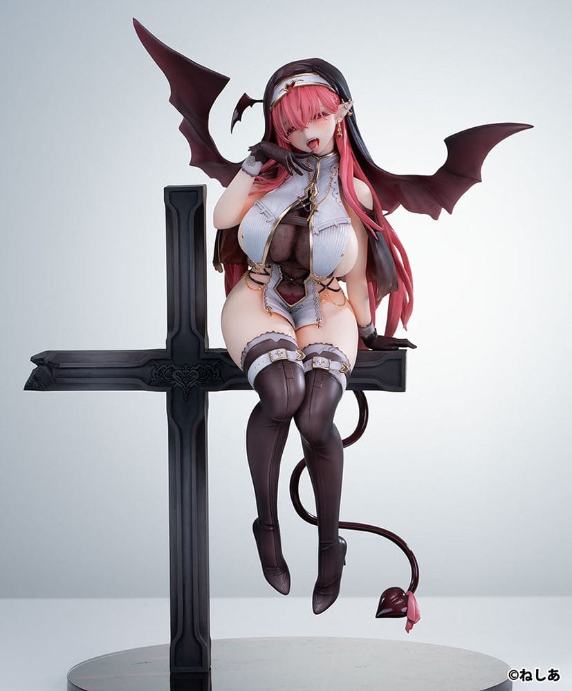 Neshia Illustration Succuba Sister no Onee-san 1/6 Scale Figure with pink hair, demon wings, gothic cross base, and intricate outfit design