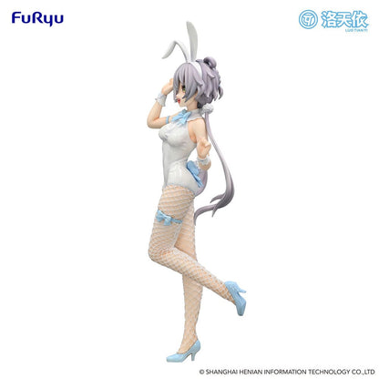 Vsinger BiCute Bunnies Luo Tian Yi Figure in a white bunny outfit with fishnet stockings, flowing twin tails, and a playful expression.