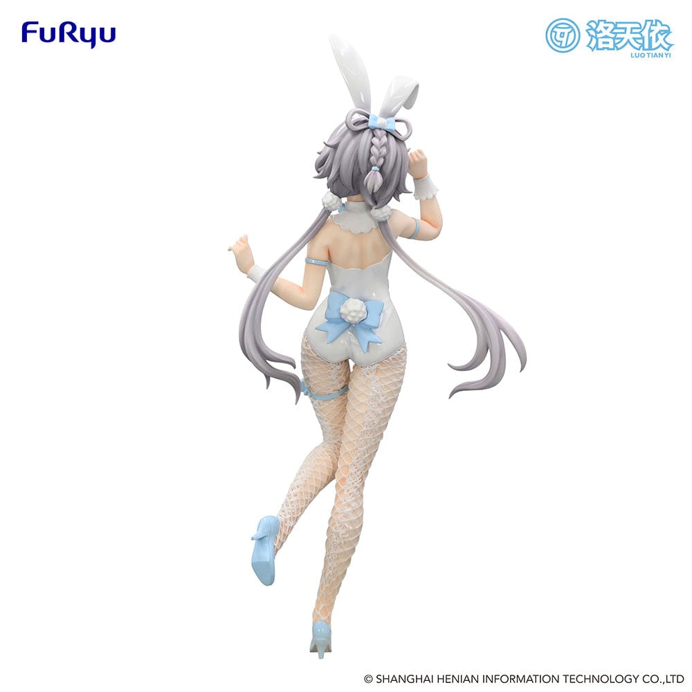 Vsinger BiCute Bunnies Luo Tian Yi Figure in a white bunny outfit with fishnet stockings, flowing twin tails, and a playful expression.