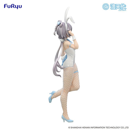 Vsinger BiCute Bunnies Luo Tian Yi Figure in a white bunny outfit with fishnet stockings, flowing twin tails, and a playful expression.