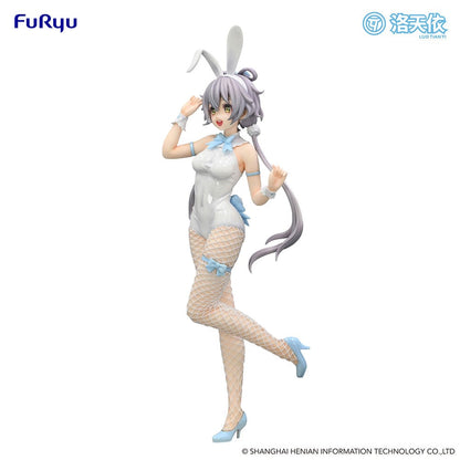 Vsinger BiCute Bunnies Luo Tian Yi Figure in a white bunny outfit with fishnet stockings, flowing twin tails, and a playful expression.