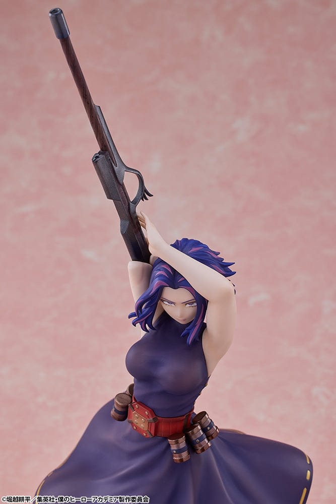 My Hero Academia Lady Nagant 1/8 Scale Figure featuring Lady Nagant aiming her rifle arm with a 'BLAM!' comic effect at her feet.