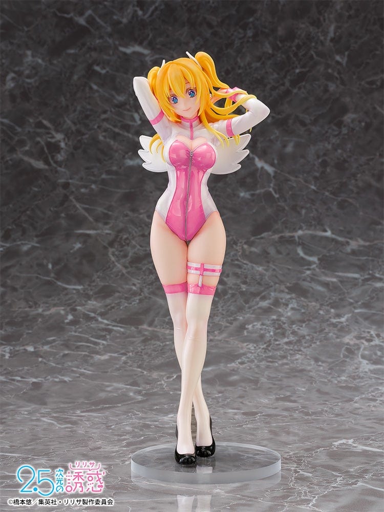 2.5 Dimensional Seduction Liliel 1/7 Scale Figure in Angel School Arc Training Wear, featuring golden hair, pink bodysuit, and angel wings.