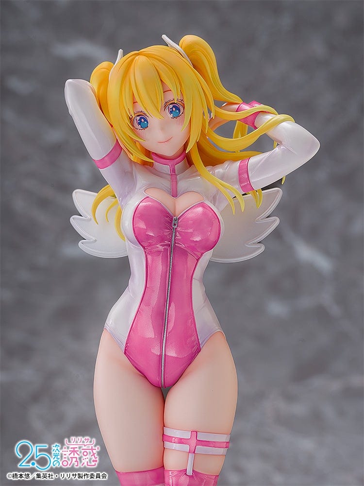 2.5 Dimensional Seduction Liliel 1/7 Scale Figure in Angel School Arc Training Wear, featuring golden hair, pink bodysuit, and angel wings.