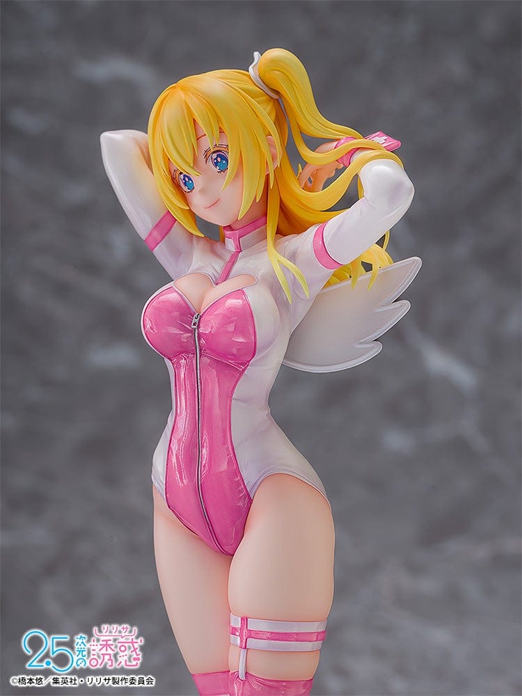 2.5 Dimensional Seduction Liliel 1/7 Scale Figure in Angel School Arc Training Wear, featuring golden hair, pink bodysuit, and angel wings.