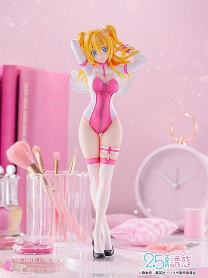 2.5 Dimensional Seduction Liliel 1/7 Scale Figure in Angel School Arc Training Wear, featuring golden hair, pink bodysuit, and angel wings.