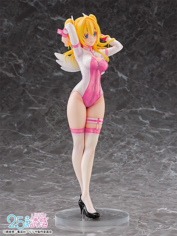 2.5 Dimensional Seduction Liliel 1/7 Scale Figure in Angel School Arc Training Wear, featuring golden hair, pink bodysuit, and angel wings.