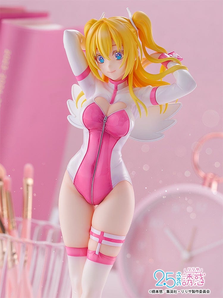 2.5 Dimensional Seduction Liliel 1/7 Scale Figure in Angel School Arc Training Wear, featuring golden hair, pink bodysuit, and angel wings.