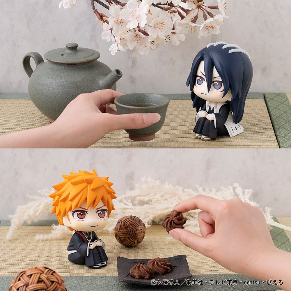 Bleach: Thousand-Year Blood War Look Up Series Ichigo Kurosaki and Byakuya Kuchiki Set featuring highly detailed figurines of Ichigo Kurosaki and Byakuya Kuchiki, capturing their iconic poses and expressions. The set includes a special bonus gift, making it a must-have for Bleach fans and collectors