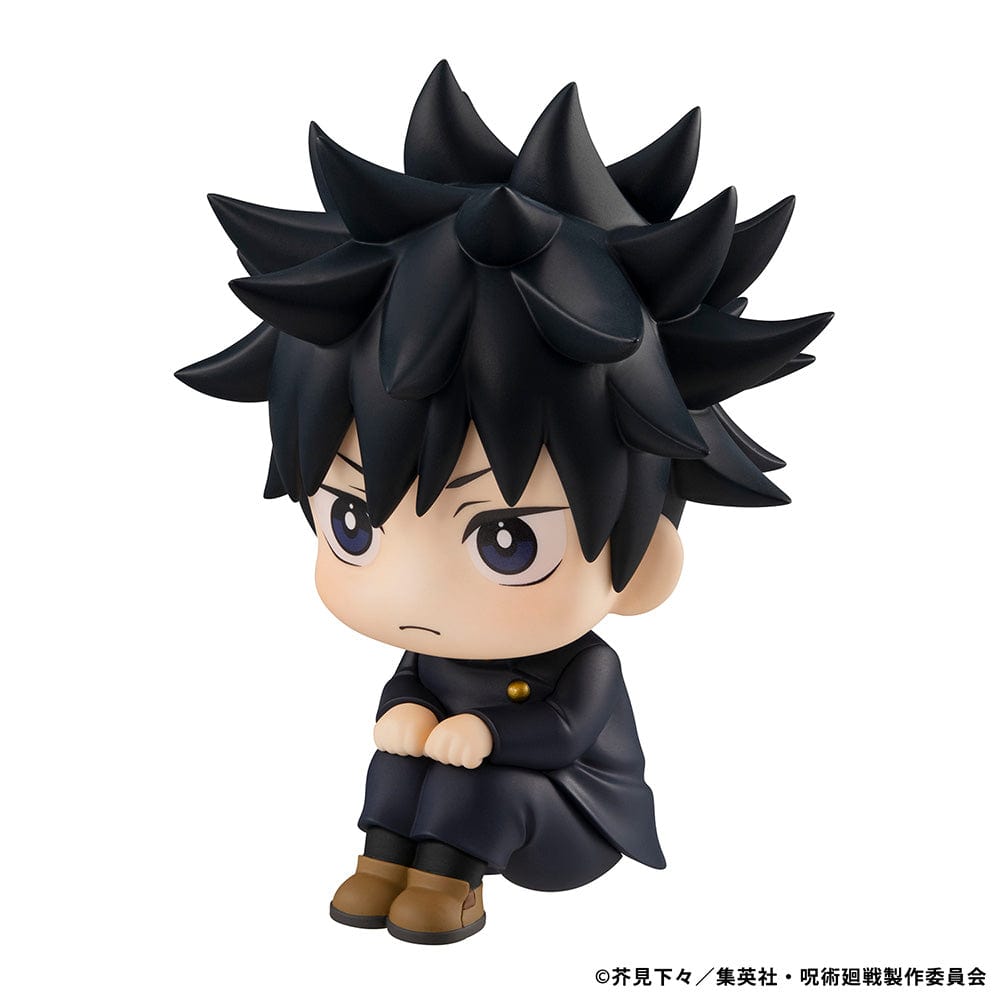 Lookup Figure Jujutsu Kaisen Megumi Fushiguro seated in chibi form, with black spiky hair and serious expression.