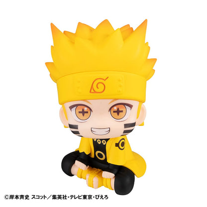 Naruto: Shippuden Look Up Series Naruto Uzumaki Six Paths Sage Mode & Minato Namikaze figure set, featuring chibi-style seated poses with vibrant details and bonus gift included.