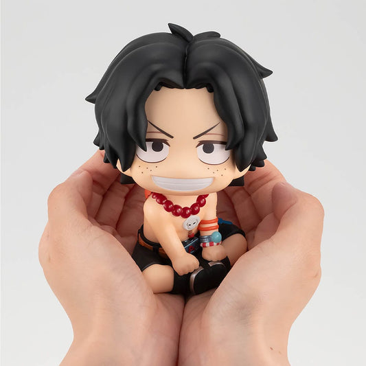 One Piece Look Up Series Portgas D. Ace figure with black hair, signature outfit, and confident smile in an adorable "look up" pose.