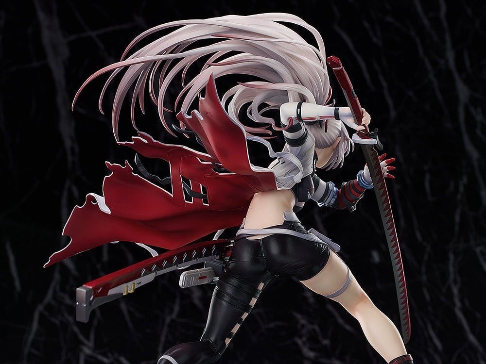 Punishing: Gray Raven Lucia: Crimson Weave 1/7 Scale Figure in dynamic battle pose, with flowing white coat, katana, and detailed battlefield base.