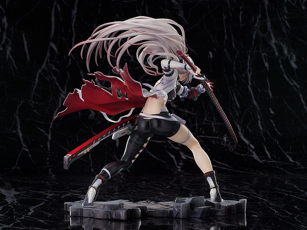 Punishing: Gray Raven Lucia: Crimson Weave 1/7 Scale Figure in dynamic battle pose, with flowing white coat, katana, and detailed battlefield base.