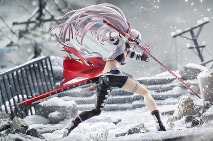 Punishing: Gray Raven Lucia: Crimson Weave 1/7 Scale Figure in dynamic battle pose, with flowing white coat, katana, and detailed battlefield base.