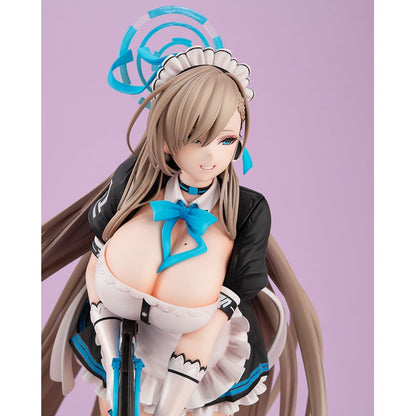 Blue Archive Lucrea Asuna Figure in maid outfit holding weapon, standing with flowing hair and detailed black and white uniform.