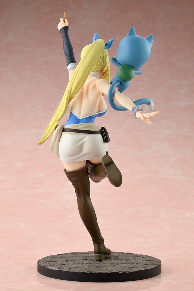 Fairy Tail: Final Season Lucy Heartfilia (Wink Ver.) 1/8 Scale Figure featuring Lucy holding a celestial key and Happy floating beside her, standing on a textured stone base.